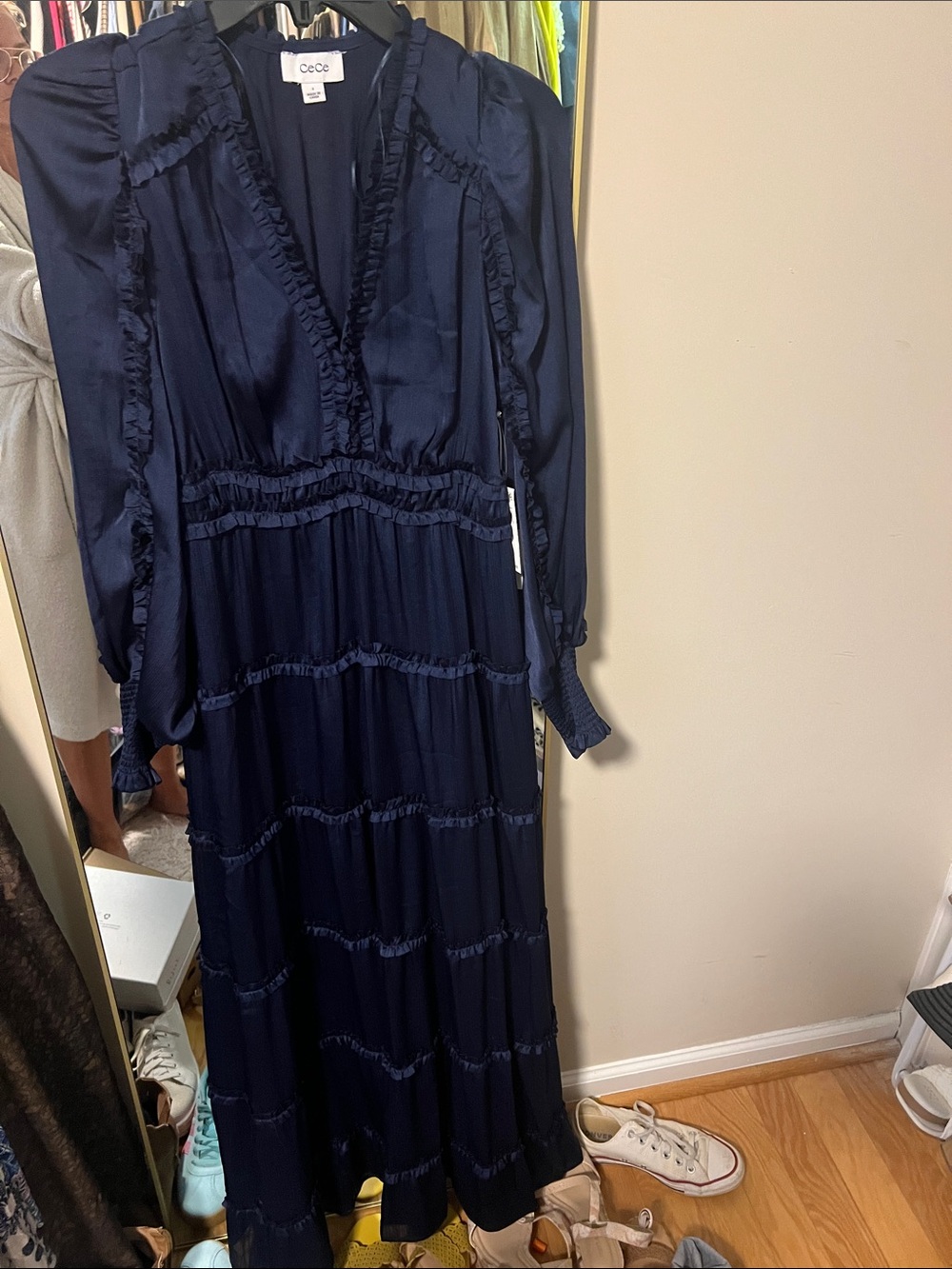 CeCe Dark Navy Ruffle Tiered Maxi Dress